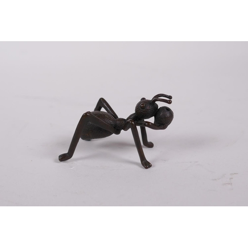 13 - A Japanese Jizai style bronze incense stick holder in the form of an ant, 2