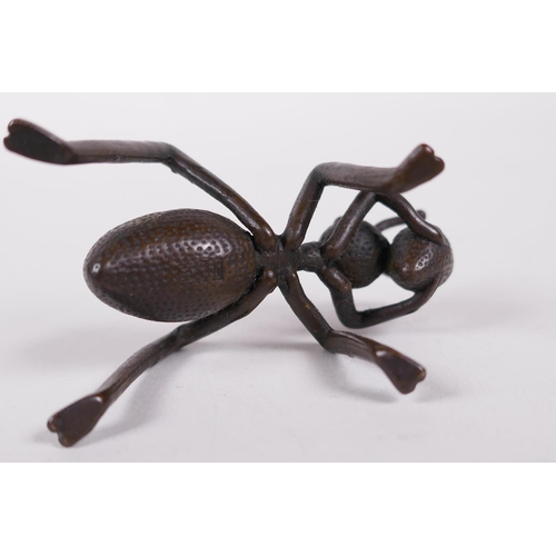 13 - A Japanese Jizai style bronze incense stick holder in the form of an ant, 2