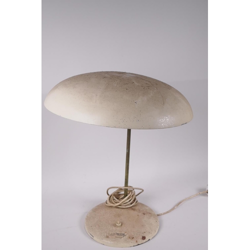 54 - A vintage industrial table lamp labelled Hoechst Lasoride with enamelled base and domed shade, 15