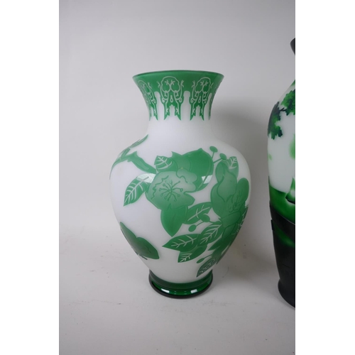 9 - A Peking glass vase with cut green overlay, 10