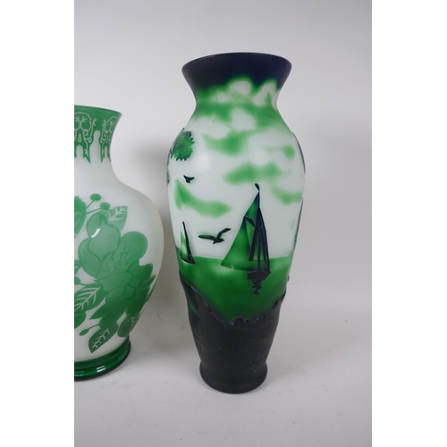 9 - A Peking glass vase with cut green overlay, 10