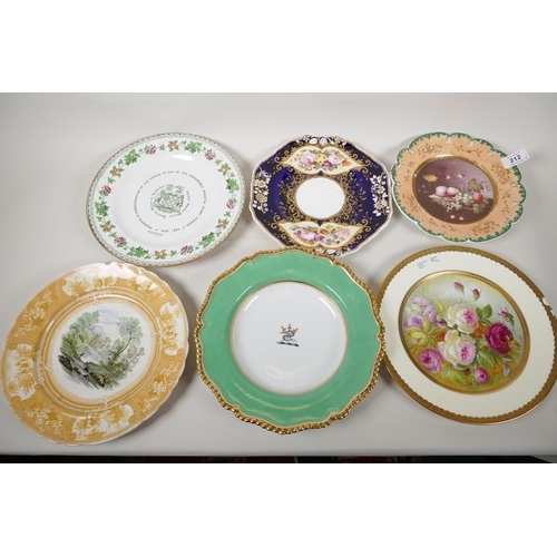 212 - Six decorative porcelain plates including Flight Barr & Barr, Worcester, largest 10