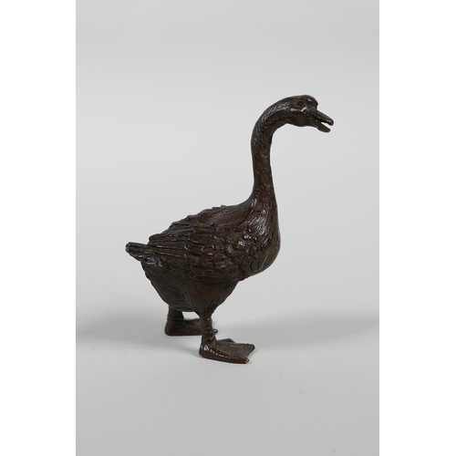 23 - A Japanese bronze Jizai style duck, 2&frac12;