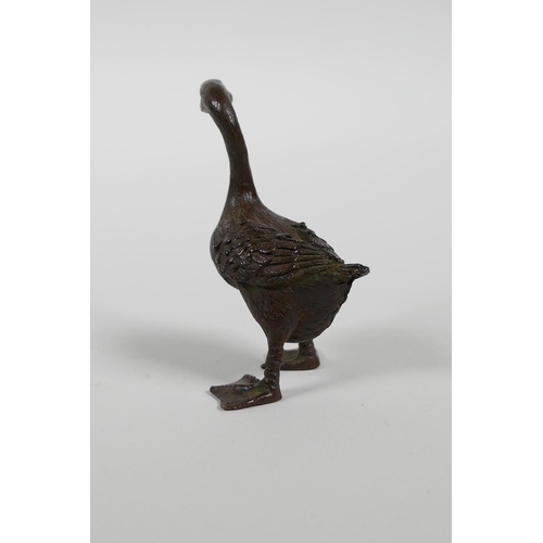 23 - A Japanese bronze Jizai style duck, 2&frac12;