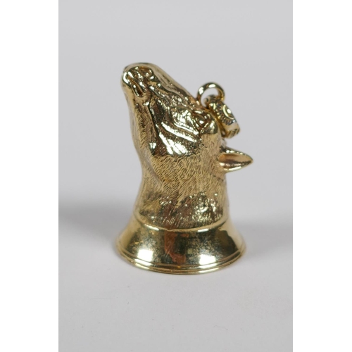 15 - A gilt metal document seal, in the form of a horses head, 1½