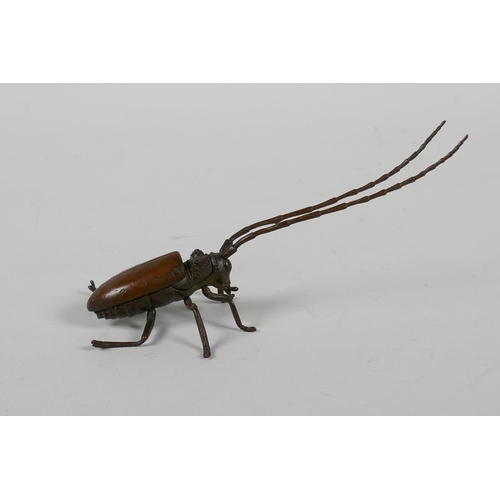 19 - A Japenese Jizai style bronze insect with articulated limbs, antenna & carapace, 5½