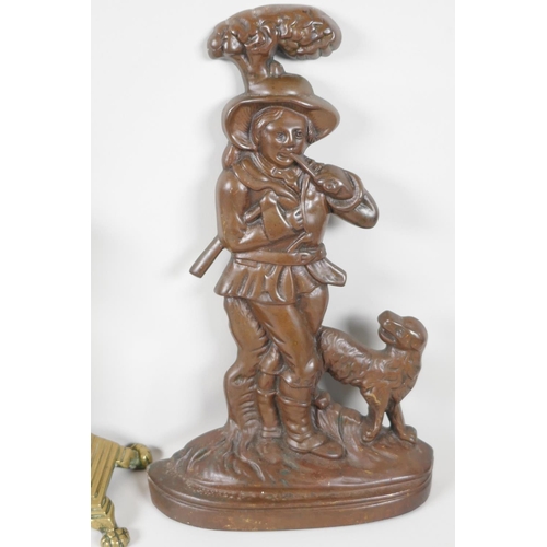 2 - A cast brass door stop in the form of a Scots Guard, 14