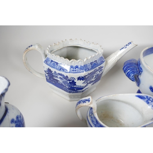 36 - A collection of early C19th blue & white china, including pearlware teapot, Coalport jug, etc. A... 