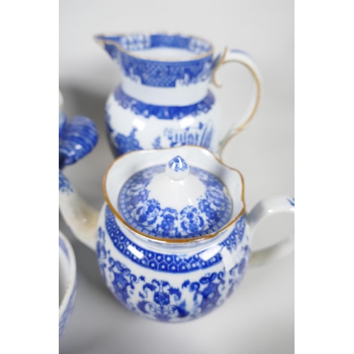 36 - A collection of early C19th blue & white china, including pearlware teapot, Coalport jug, etc. A... 