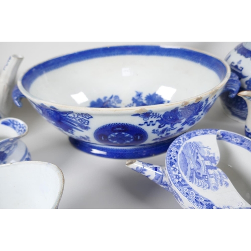 36 - A collection of early C19th blue & white china, including pearlware teapot, Coalport jug, etc. A... 