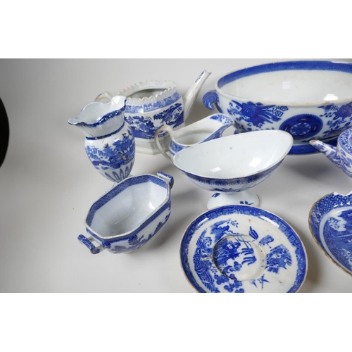 36 - A collection of early C19th blue & white china, including pearlware teapot, Coalport jug, etc. A... 