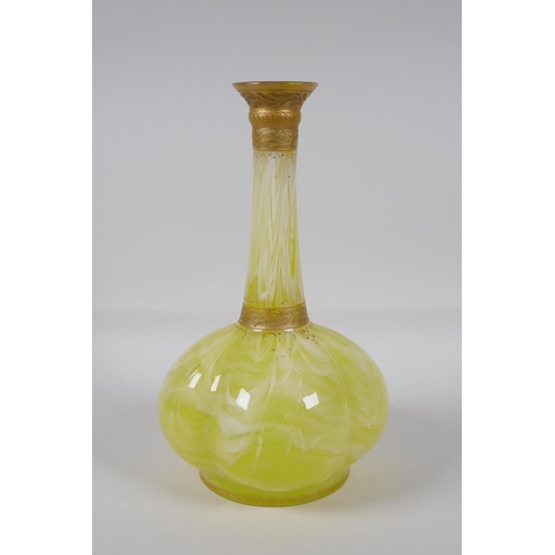 41 - An early C20th Bohemian yellow swirled glass vase, with gilt details, 11