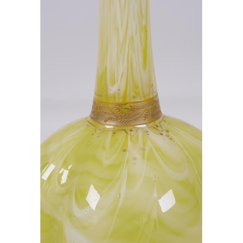 41 - An early C20th Bohemian yellow swirled glass vase, with gilt details, 11