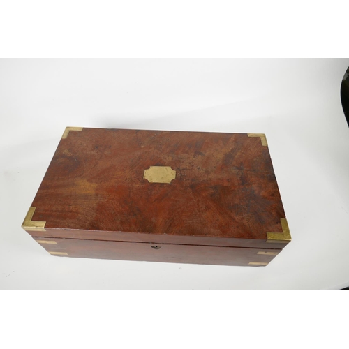 6 - A C19th brass bound mahogany writing box, with fitted interior & secret drawers, (for restoratio... 