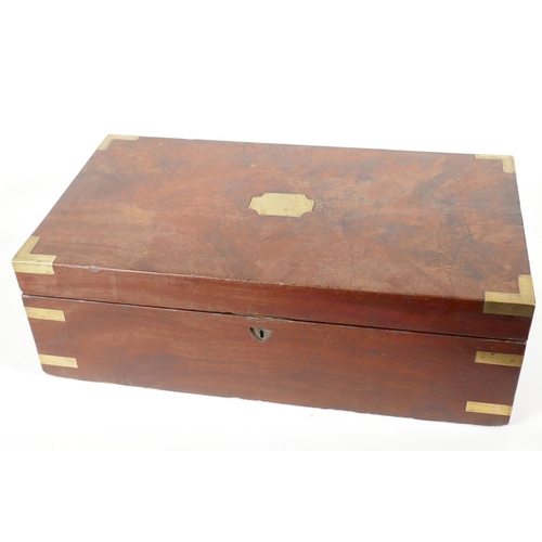 6 - A C19th brass bound mahogany writing box, with fitted interior & secret drawers, (for restoratio... 