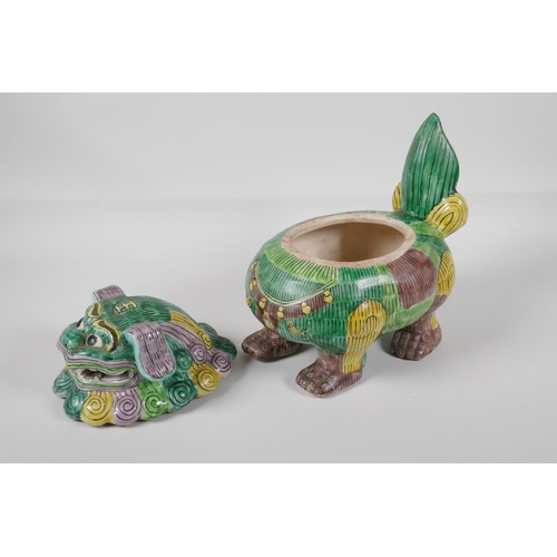 61 - A Chinese Sancai glazed porcelain censer in the form of a fo-dog, 8