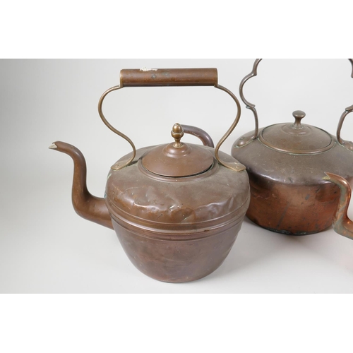 8 - Three C19th copper kettles, largest 12