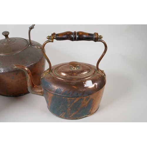 8 - Three C19th copper kettles, largest 12