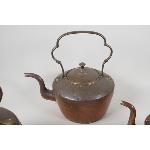 8 - Three C19th copper kettles, largest 12