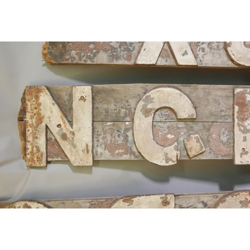 1203 - Architectural salvage, a weathered wood Railway station sign with cast iron letters, Congresbury, 18... 