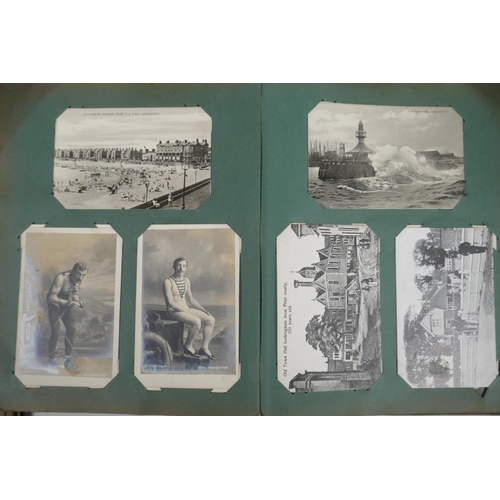 1 - Three albums of C19th & early C20th postcards, including topographical, royalty, sportsmen, Jers... 