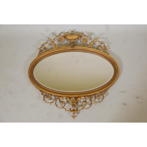 1026 - Adam style giltwood and composition wall mirror decorated with swags of harebells and scrolls and an... 