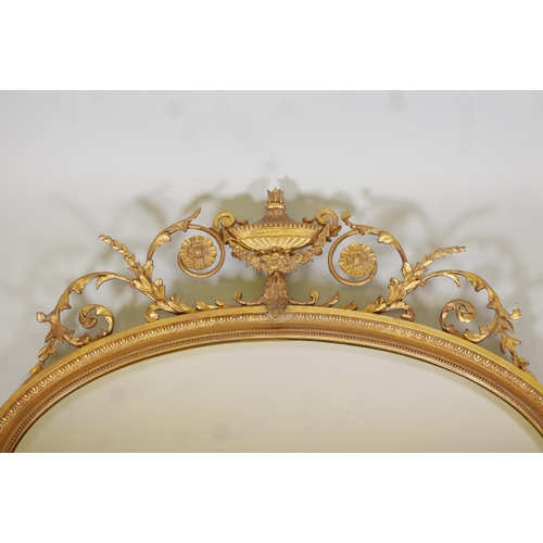 1026 - Adam style giltwood and composition wall mirror decorated with swags of harebells and scrolls and an... 