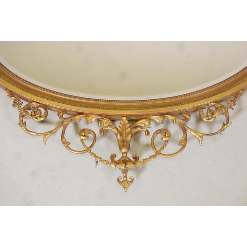 1026 - Adam style giltwood and composition wall mirror decorated with swags of harebells and scrolls and an... 