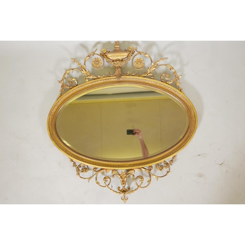1026 - Adam style giltwood and composition wall mirror decorated with swags of harebells and scrolls and an... 