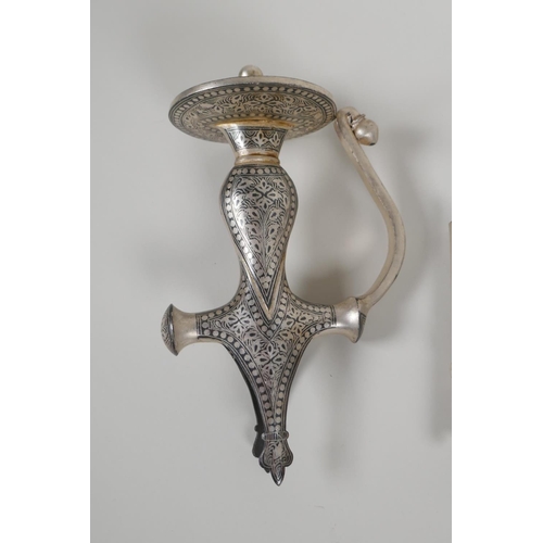 13 - An Indo Persian bidri style sword hilt & matching scubbard mounts, the hilt 7½