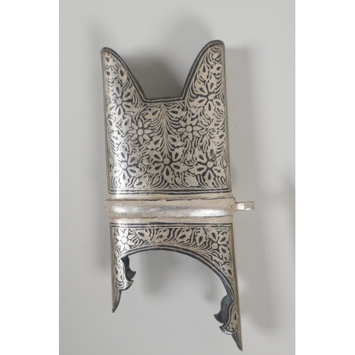 13 - An Indo Persian bidri style sword hilt & matching scubbard mounts, the hilt 7½