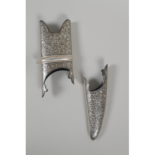 13 - An Indo Persian bidri style sword hilt & matching scubbard mounts, the hilt 7½