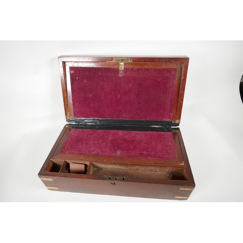 2 - A C19th brass bound mahogany writing box, with fitted interior & secret drawers, (for restoratio... 