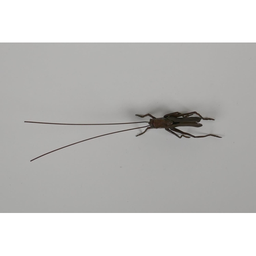 33 - A Japanese Jizai style bronze of a grasshopper, with articulated limbs & antennae, 6