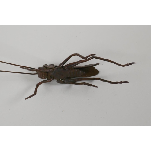 33 - A Japanese Jizai style bronze of a grasshopper, with articulated limbs & antennae, 6