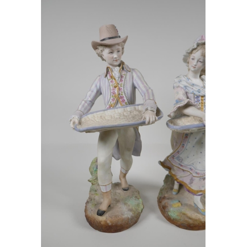 43 - A pair of Royal Dux ceramic figures carrying baskets, mark to base, 14