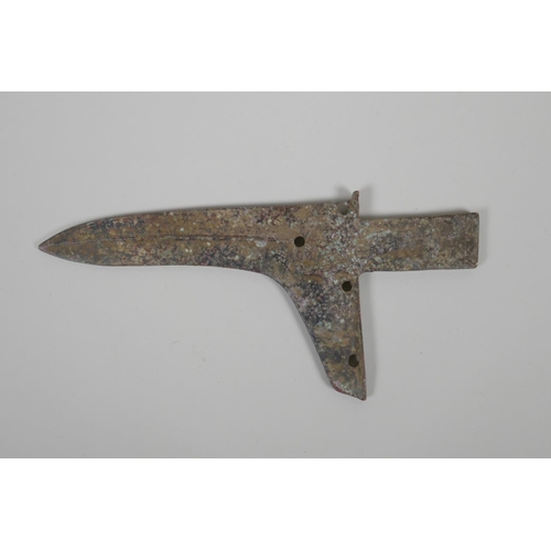 53 - A Chinese archaic style bronze Ge, (dagger/axe), 9