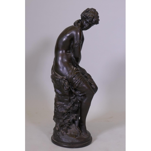 24 - After Moreau, a cold cast bronzed figure of Venus, A/F, loss to hair, 24½