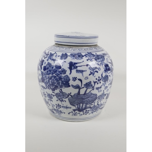 25 - An early C20th Chinese porcelain ginger jar and cover, with floral decoration, 9½