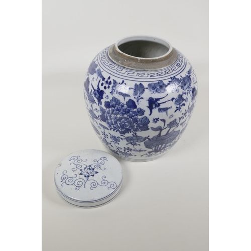 25 - An early C20th Chinese porcelain ginger jar and cover, with floral decoration, 9½