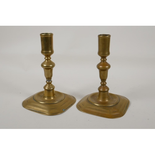 37 - A pair of Queen Anne brass candlesticks, 6½