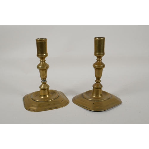 37 - A pair of Queen Anne brass candlesticks, 6½