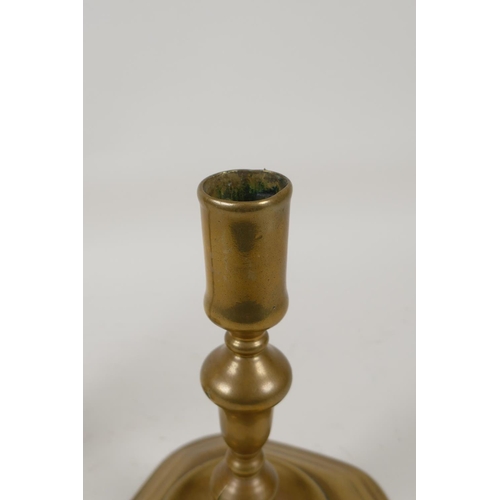 37 - A pair of Queen Anne brass candlesticks, 6½