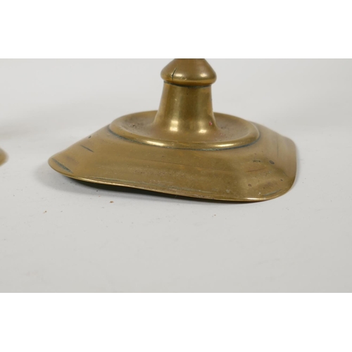 37 - A pair of Queen Anne brass candlesticks, 6½