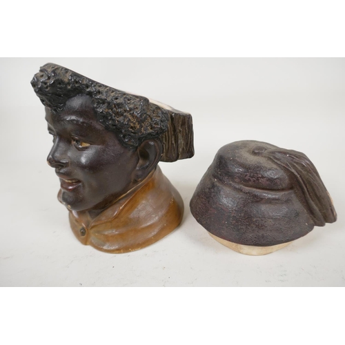 39 - A Bohemian pottery tobacco jar moulded in the form of a boy's head, 'The Magician' by Bernard Bloch,... 