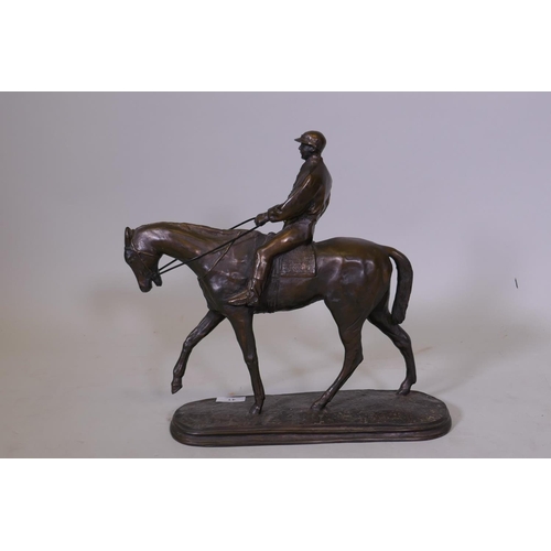 41 - After O. Tupton, cold cast bronzed figure of a jockey and mount, 14½