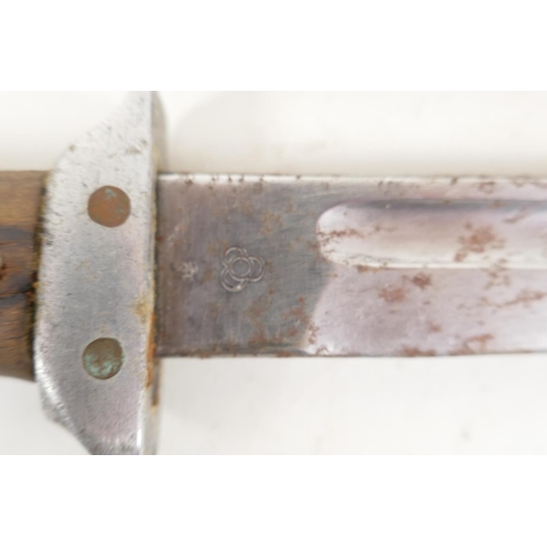 54 - A Japanese military dagger in metal and webbing scabbard bears Tokyo foundry mark, 14½