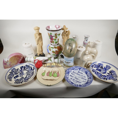 56 - A quantity of pottery and porcelain including Portmeirion rolling pin, Worcester 'Flat Mates' cat, D... 