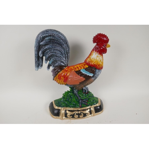 57 - A painted cast iron door stop in the form of a cockerel, 13