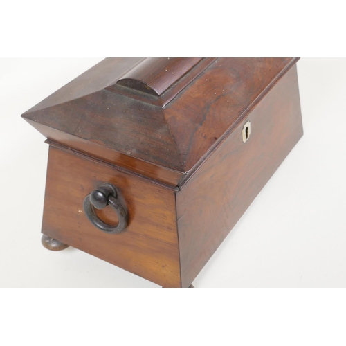 9 - A C19th rosewood sarcophagus shaped tea caddy, for restoration, 11